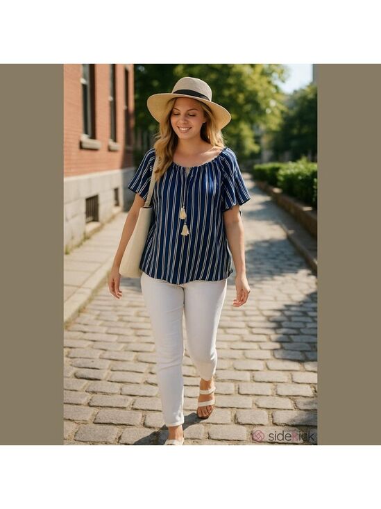 croft & barrow Tops - Croft & Barrow Navy White Striped Top 1X